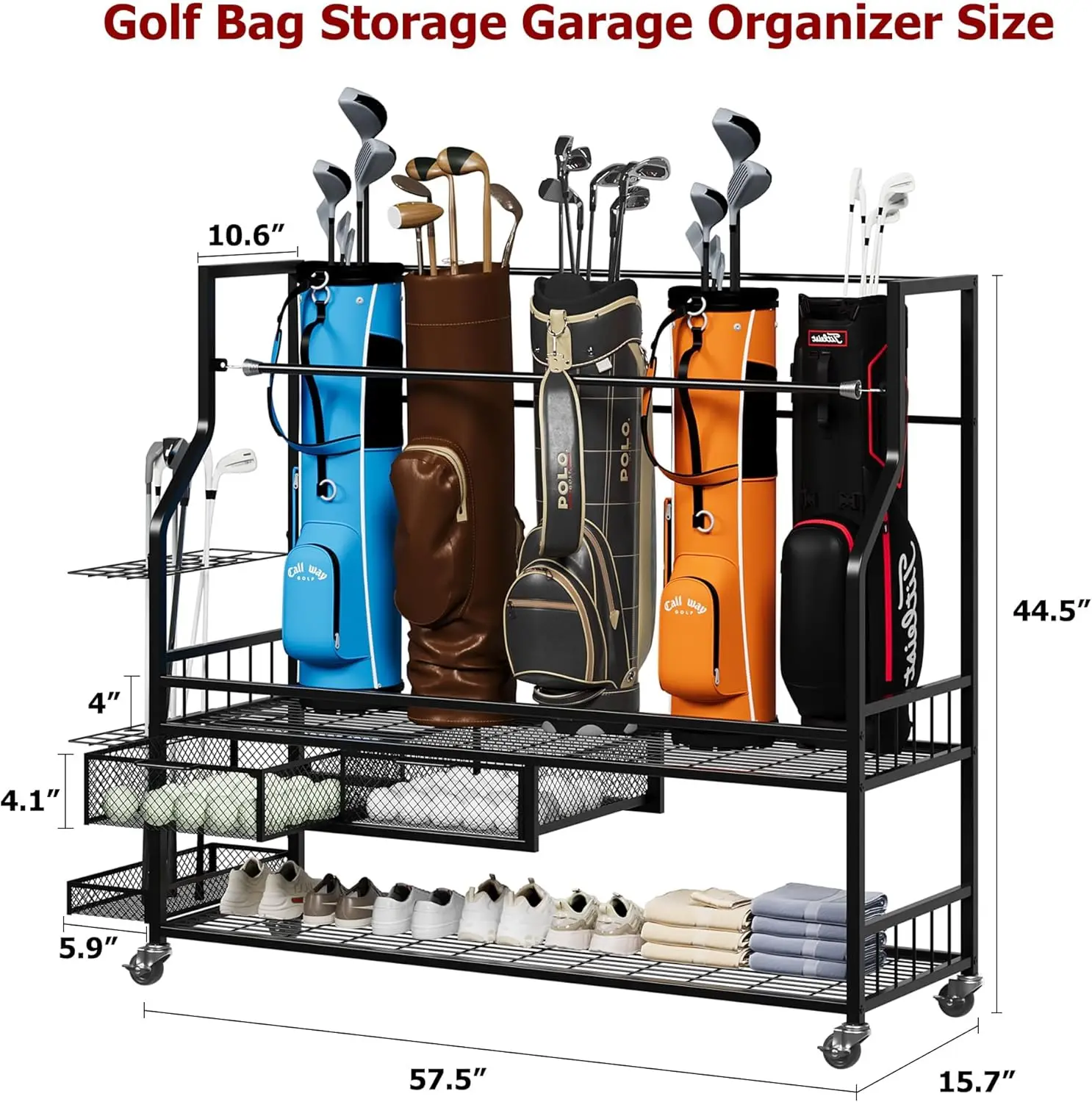 Golf Equipment Garage Organizer - Wielofunkcyjny regał na torby golfowe na