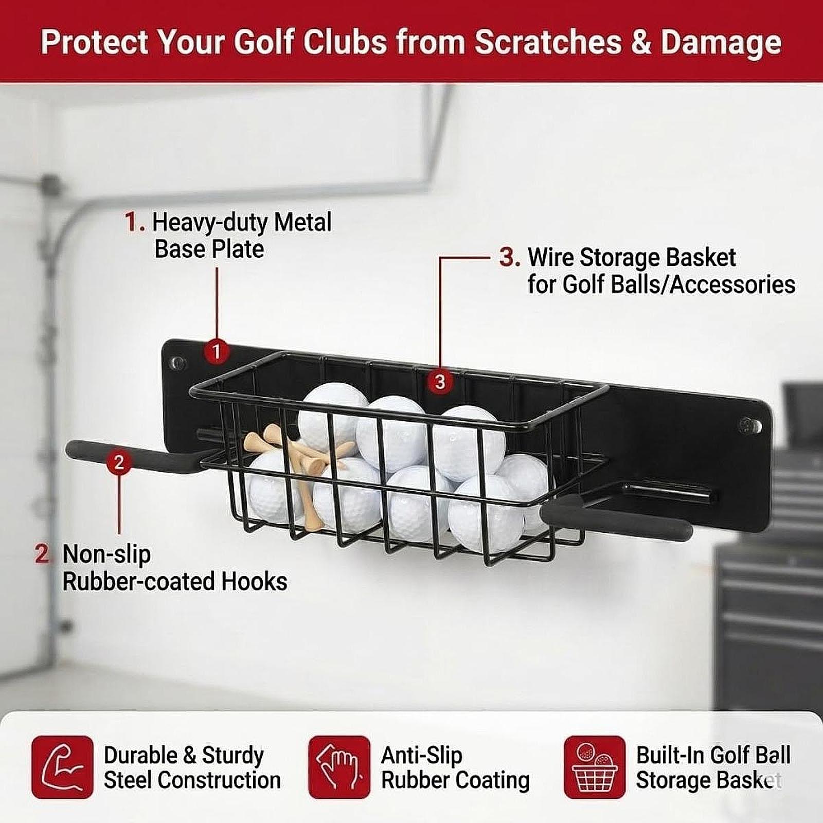 Metalowy wieszak ścienny na sp – Golf Equipment Garage Organizer recenzja i cena