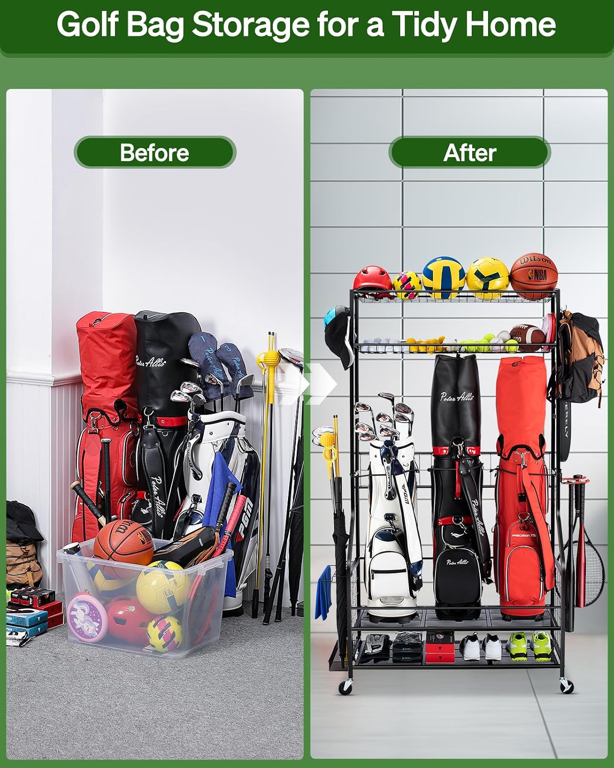 Stojak na torby golfowe, wytrz – Golf Equipment Garage Organizer recenzja i cena